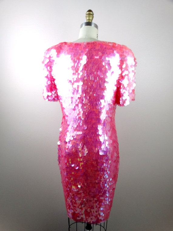 S/M Pink Paillette Sequined Dress // Pastel Pink … - image 6