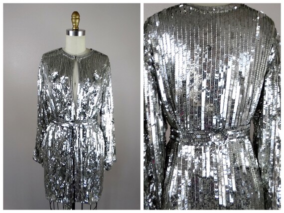 Flashy Sequin Open Top / Mirror Silver Sequined E… - image 8