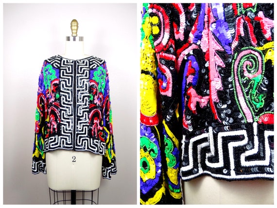 Couture Designer Sequin Jacket / Ornate Vintage S… - image 7