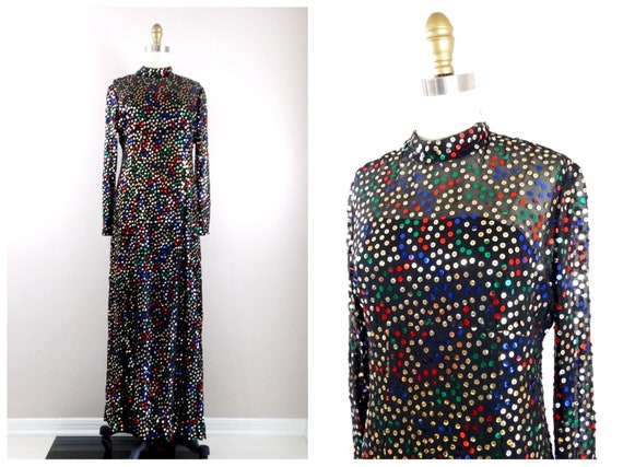 70s Sheer Confetti Sequin Evening Gown // Saks Fi… - image 1