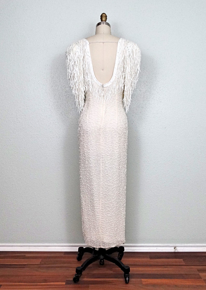 HEAVY Ivory Sequin Wedding Gown // Gatsby Flapper Wedding Dress