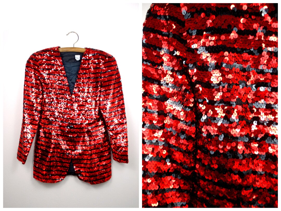 Red Cropped Sequin Blazer