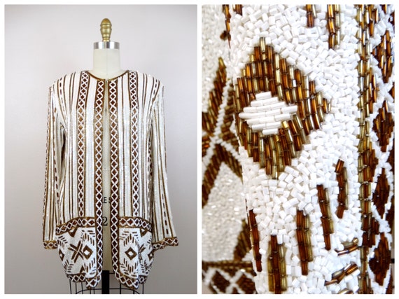 RIAZEE Heavily Beaded Jacket // Vintage Couture H… - image 1
