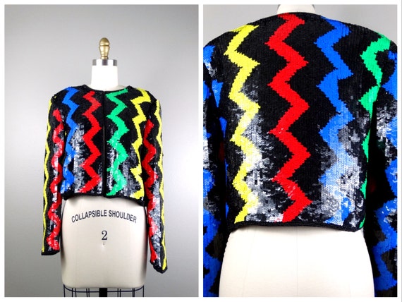 ZIG ZAG Sequin Bolero / Primary Color Chevron Seq… - image 1
