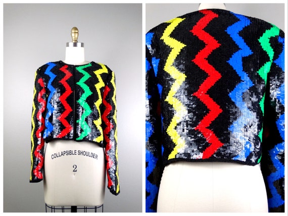 ZIG ZAG Sequined Bolero // Primary Color Chevron … - image 1