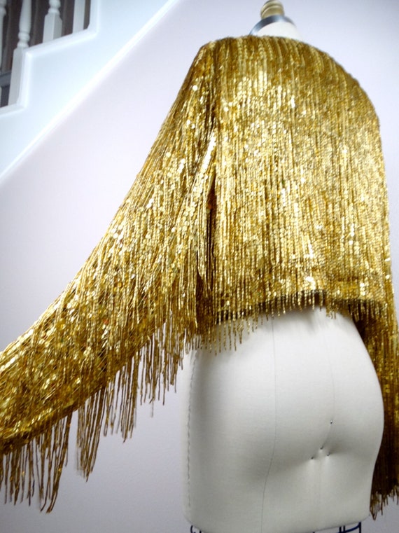 RARE Gold Fringe Beaded Bolero / HEAVY Tassel Bea… - image 2