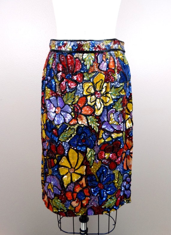 RARE Couture Designer Beaded Skirt // Vintage Seq… - image 2
