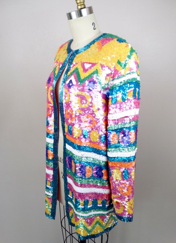 SPARKLY Pastel Sequined Jacket // Vintage Beaded … - image 5