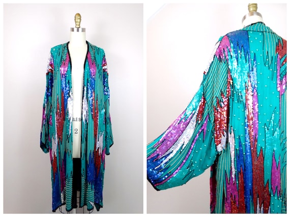 DAZZLING Couture Sequined Kimono / Turquoise Silk