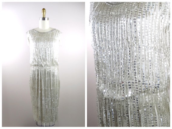 Glam All Fringe Beaded Dress // Vintage Mirror Si… - image 5