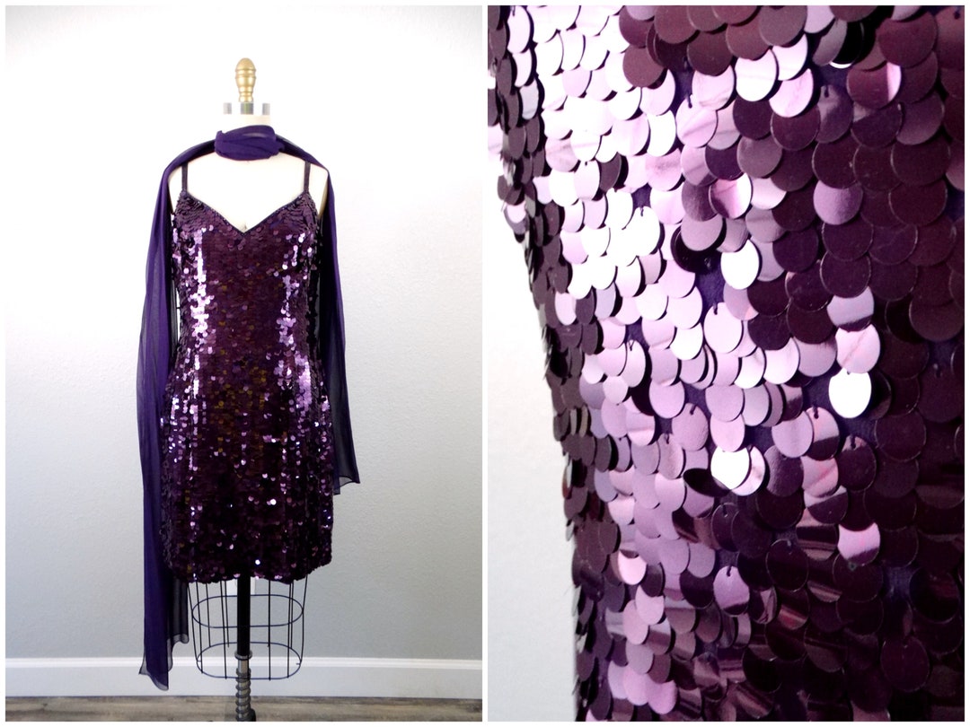 Abito da cocktail in paillettes color melanzana melanzana Abito