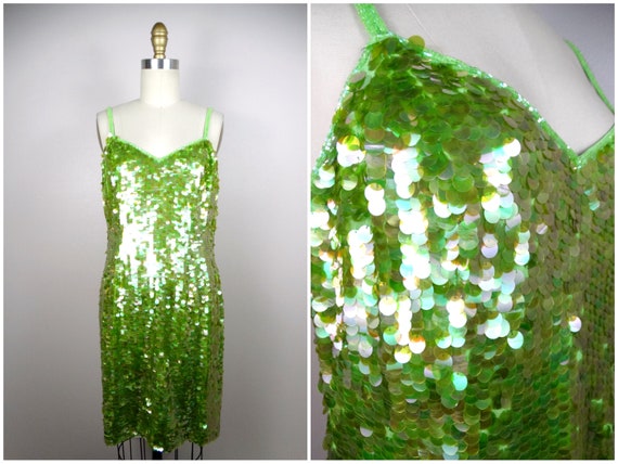 Lime Green Paillette Sequin Dress / Pastel Cockta… - image 5