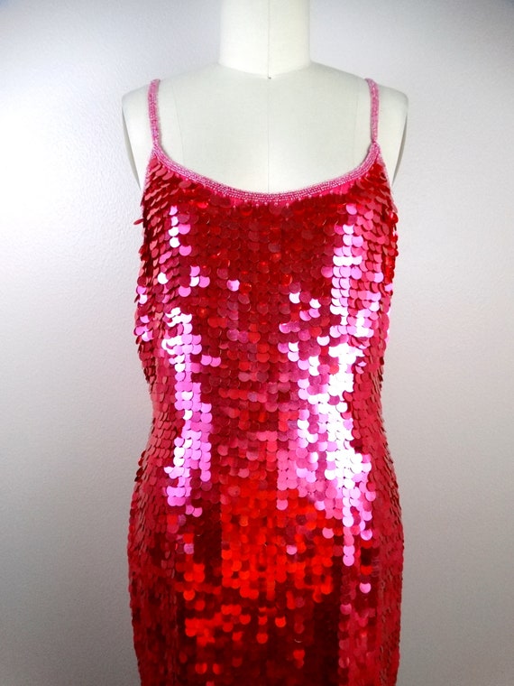 Bright Pink Sequin Party Dress / Sparkling Cockta… - image 2