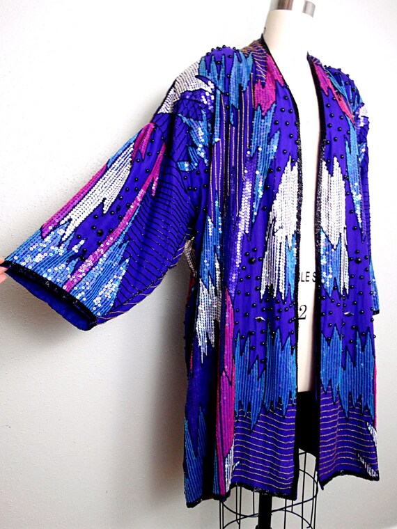 ELECTRIC Sequined Glam Duster / Retro Pink Purple… - image 4