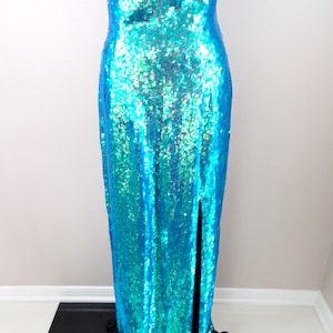 Iridescent Mermaid Sequin Gown / Opalescent Blue Green Chameleon Sequined Dress image 3