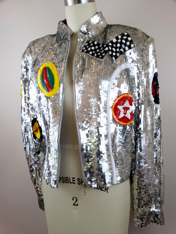 OIL & GAS Sequin Racing Jacket // 80's Glam Refle… - image 2