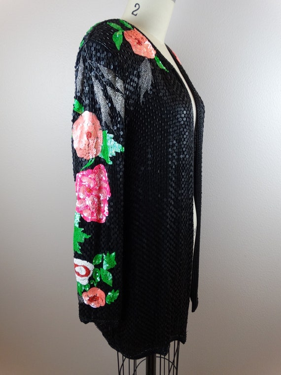 M/L Elegant Sequin Floral Sheer Silk Cardigan / H… - image 5