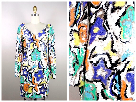 L | Abstract Sequined Mini Dress // Pastel Sequin