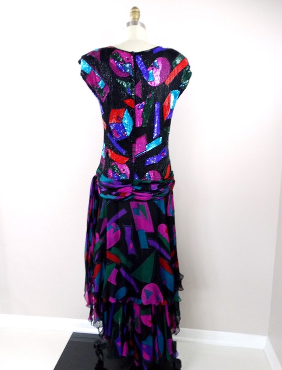 Vtg Silk Beaded Sequin Dress / Sheer Chiffon Embe… - image 6