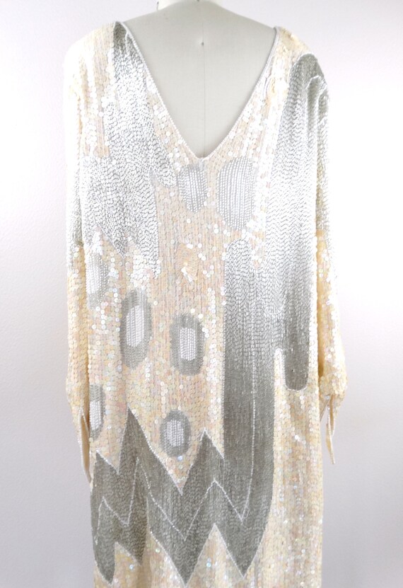 70s Glass Beaded Ivory Sequined Dress // Iridesce… - image 6