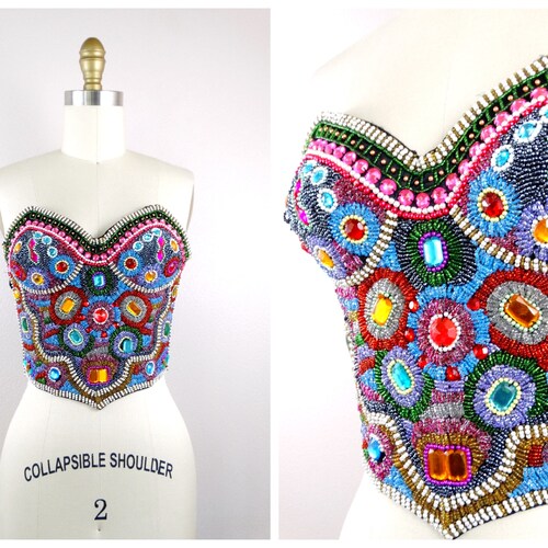 Ornate Jewel Beaded Art Deco Bustier // Bright Embellished Etsy