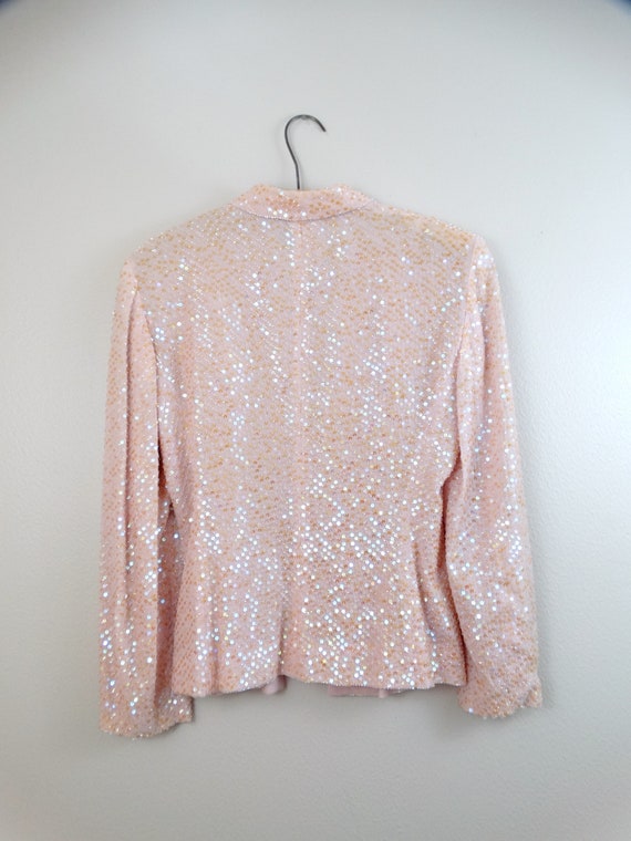 S/M Fancy Iridescent Pink Beaded Sequin Blazer //… - image 3