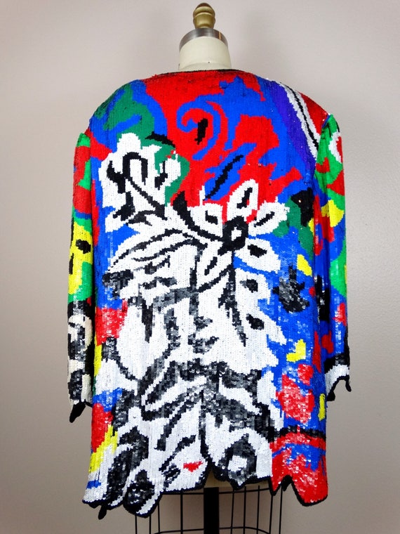 M/L Funky Sequin Embellished Cardigan // 1980's C… - image 4