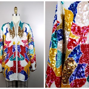 RARE Colorful Sequin Jacket / Vintage Bright Beaded Jacket / Multicolored All Embellished Trophy Jacket