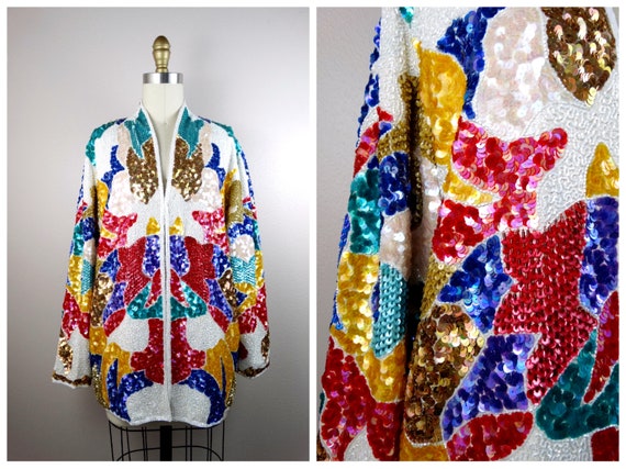 BOLD Sequin Jacket // Vintage Bright Sequined Jac… - image 1