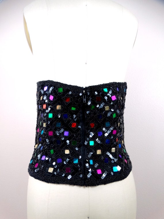 Jewel Sequined Beaded Art Deco Bustier // Rainbow… - image 4