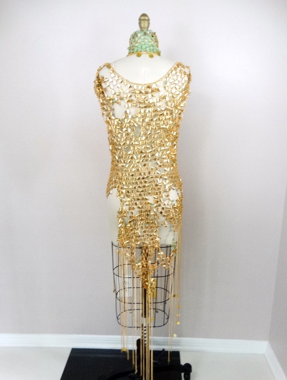 Vintage Chain Mail Dress // Light Metal Discs Mes… - image 5