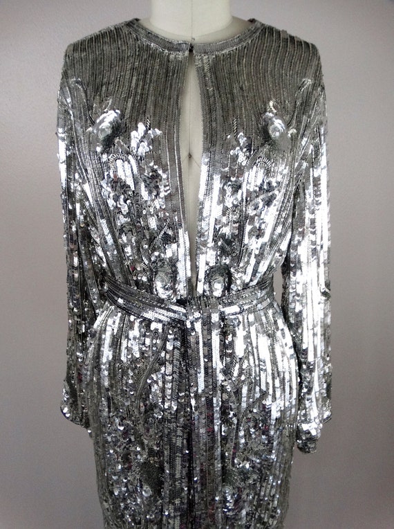 Flashy Sequin Open Top / Mirror Silver Sequined E… - image 3