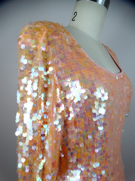 Sparkling Peach Paillette Sequin Dress // Iridesc… - image 2