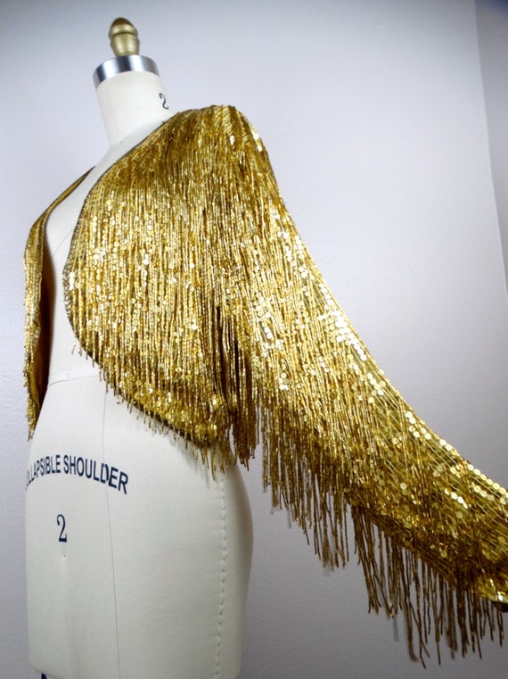 RARE Gold Fringe Beaded Bolero / HEAVY Tassel Bea… - image 7