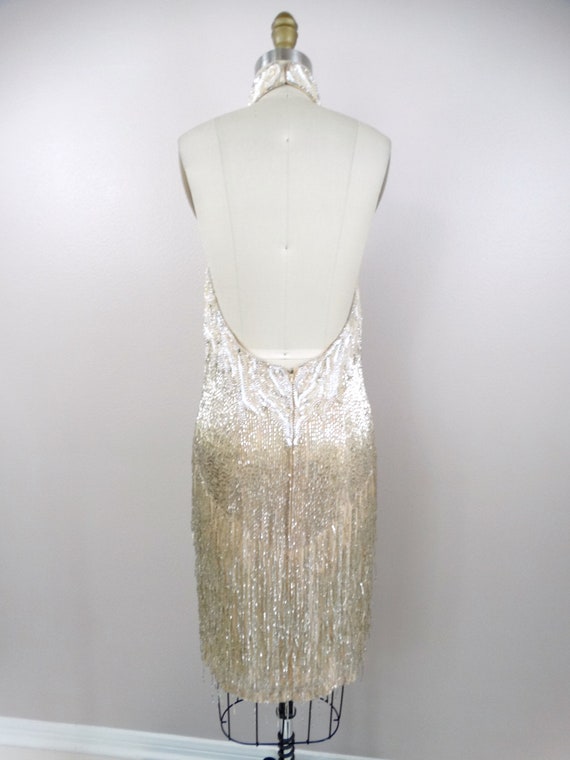 VTG Pearl Beaded Fringed Dress // Heavily Embelli… - image 5
