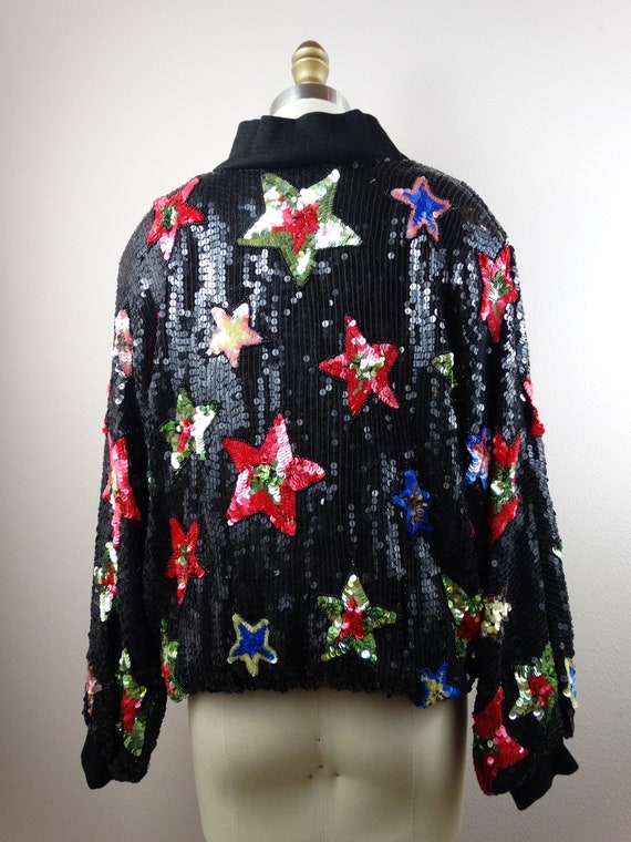 80s Star Sequin Bomber Jacket // Fully Sequined B… - image 4