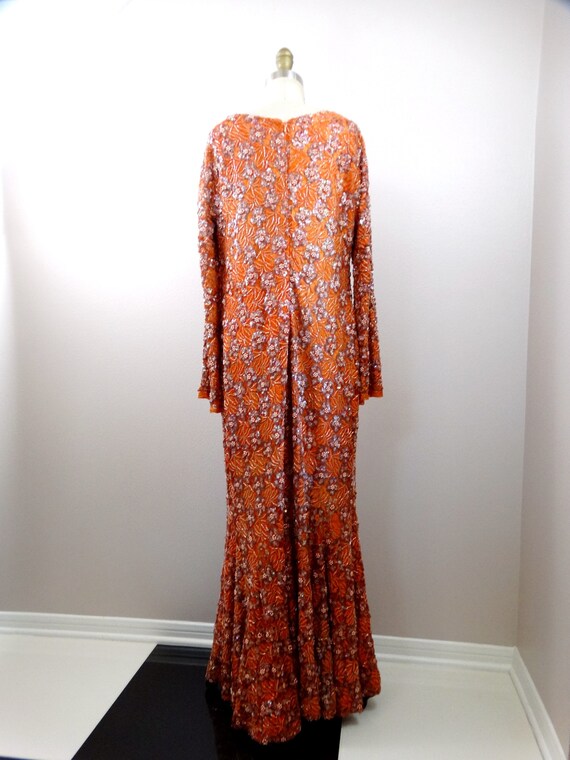 60s Orange Lace Pink Sequined Beaded Gown / 1960'… - image 7