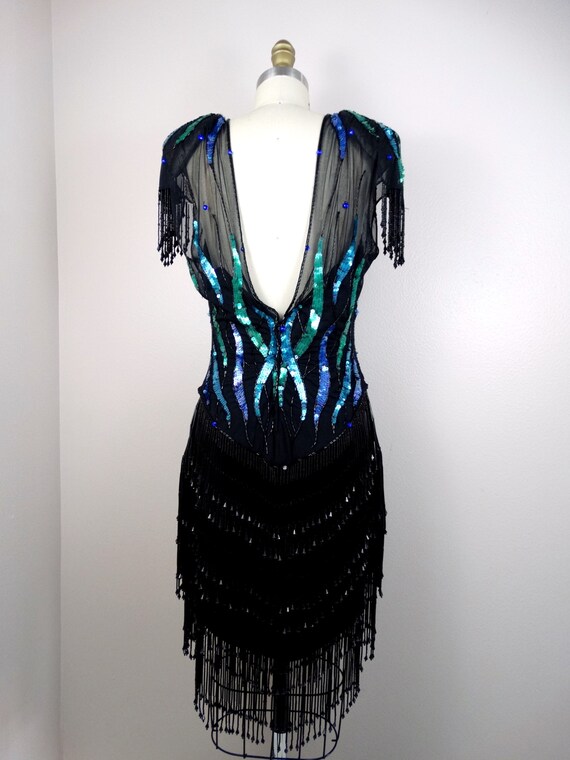 RARE Drop Bead Fringe Dress / Vintage Couture Seq… - image 5