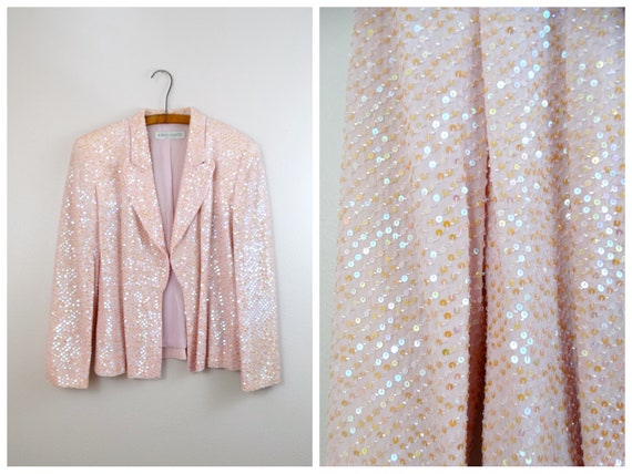 S/M Fancy Iridescent Pink Beaded Sequin Blazer //… - image 1