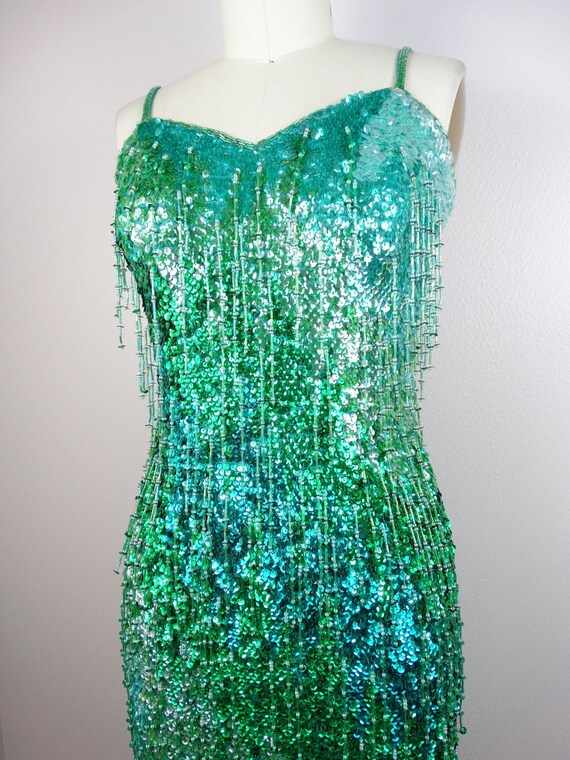 Iridescent Mermaid Green Sequin Dress // Chameleo… - image 2