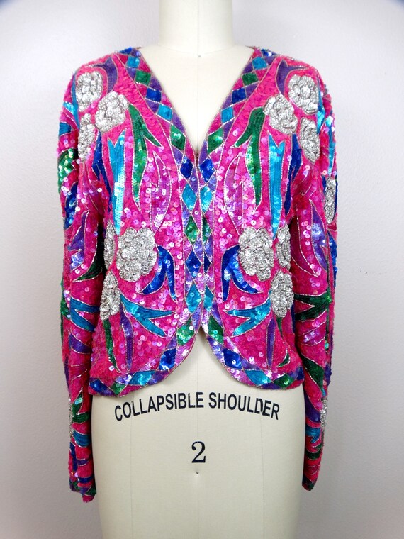 Sparkling Sequin Bolero / Bright Pink Purple Blue… - image 2