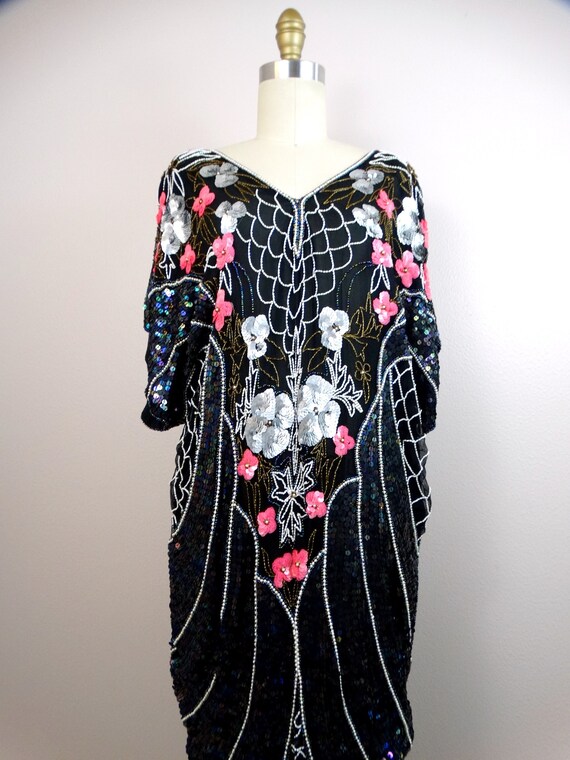 Vintage Floral Sequined Kaftan Dress // Oversized… - image 3