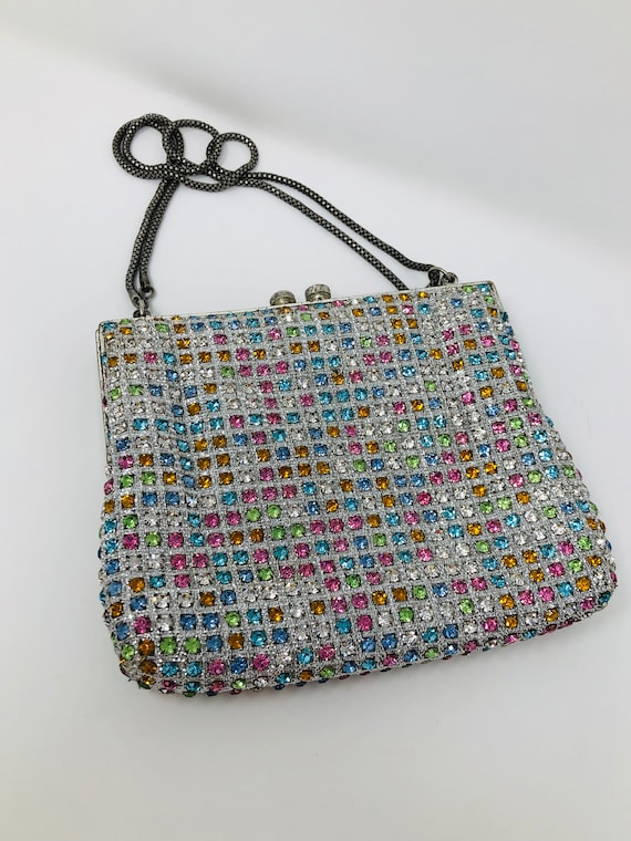 50s 60s Pastel Crystal Beaded Handbag // Rhinesto… - image 9