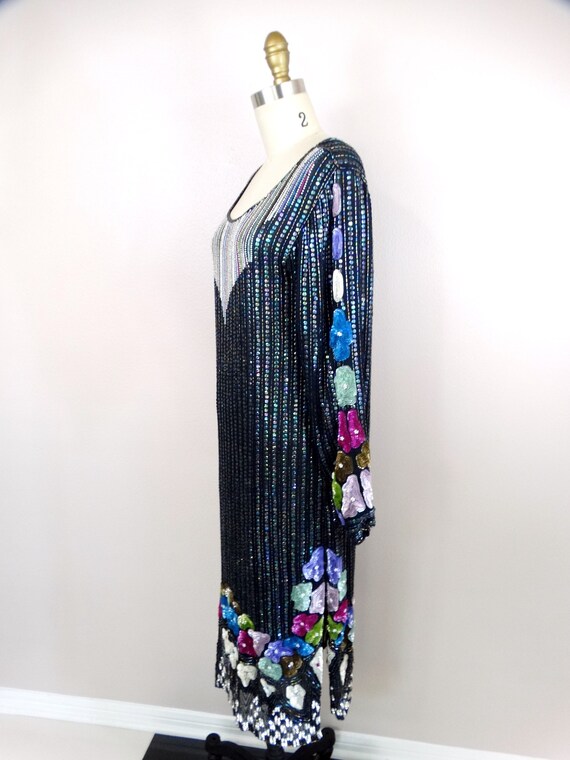 Art Deco Sequin Beaded Gatsby Dress // Colorful E… - image 4