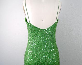 90s Lime Green Sequin Gown | Bright Sequined Evening Gown Cut on the Bias  Silk - Etsy