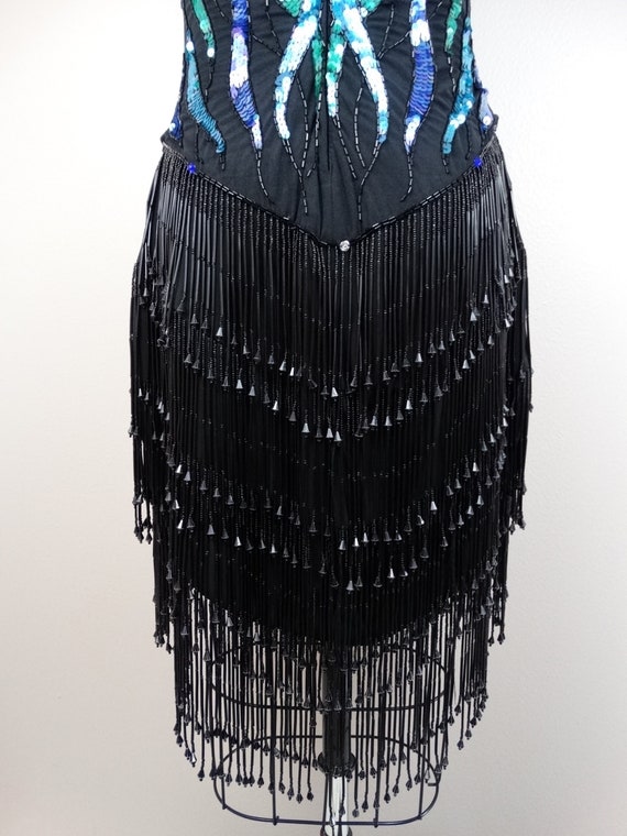 RARE Drop Bead Fringe Dress / Vintage Couture Seq… - image 6