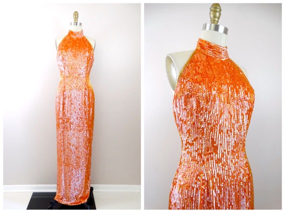 EXQUISITE Orange Gold Beaded Gown / Heavily Beaded