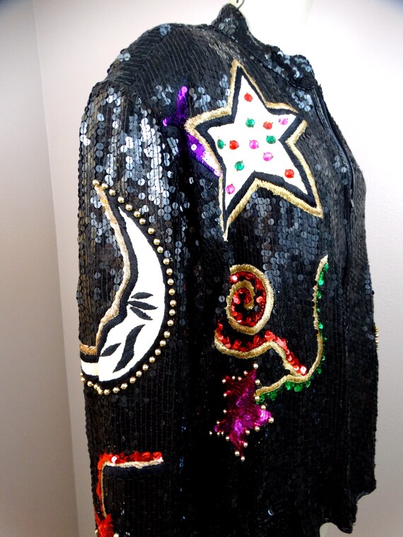Moon & Stars Jewel Beaded Sequin Coat / Vintage S… - image 2