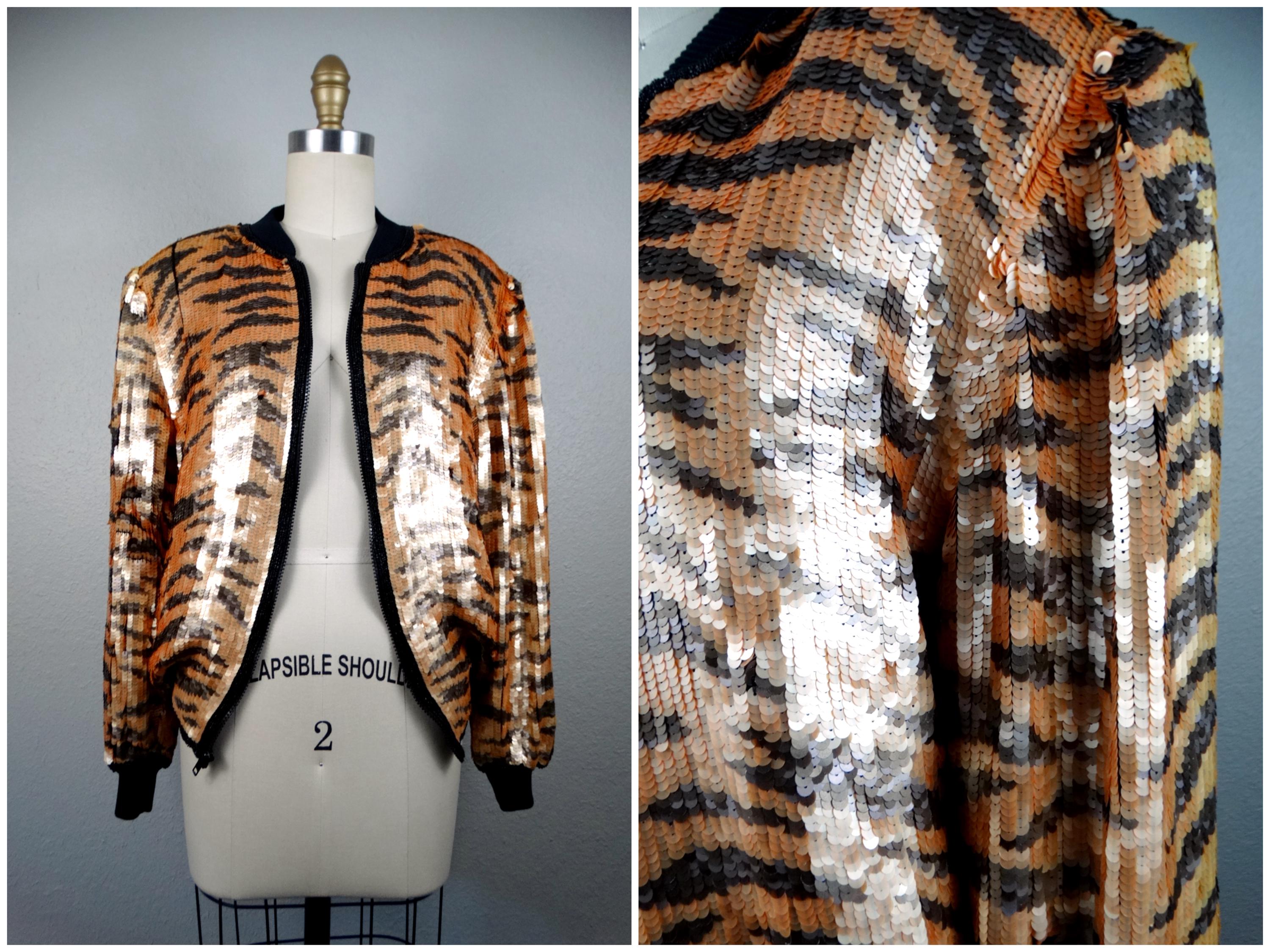 VTG Tiger Sequin Bomber Jacket / Wild Cat Sequined Jacket