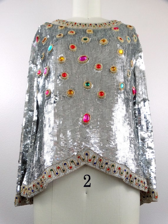 1990s Glam Jewel Embellished Beaded Sequined Desi… - image 3